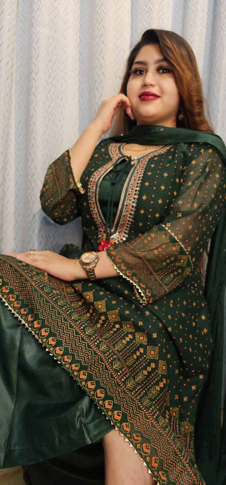 🌙✨ ঈদ স্পেশাল পার্সিয়ান গ্লিটার ডিজাইনার থ্রি-পিস