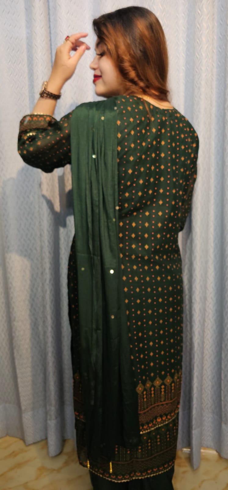 🌙✨ ঈদ স্পেশাল পার্সিয়ান গ্লিটার ডিজাইনার থ্রি-পিস